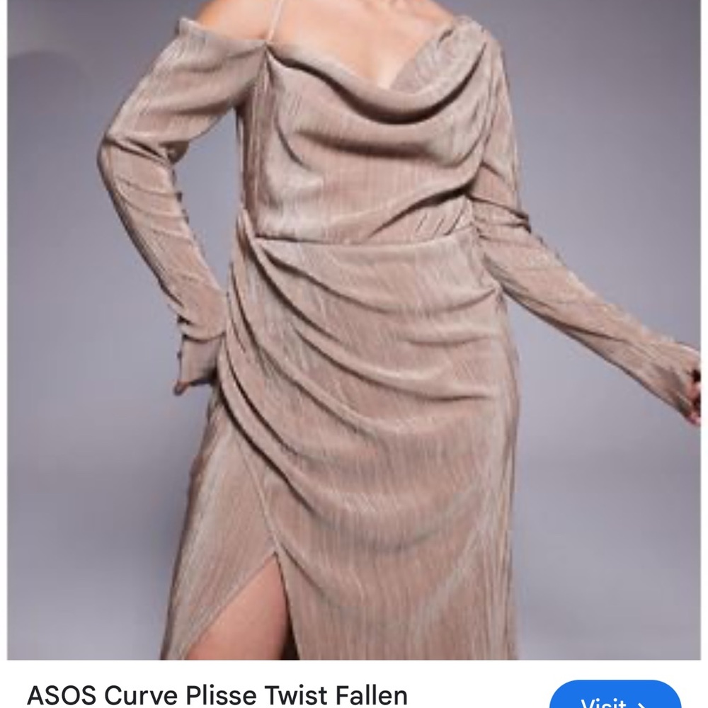 ASOS Curve Beige Off-Shoulder Long Sleeve Dress